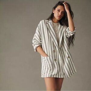 Anthropologie Pilcro Dolman-Sleeve Striped Linen Blazer - Small